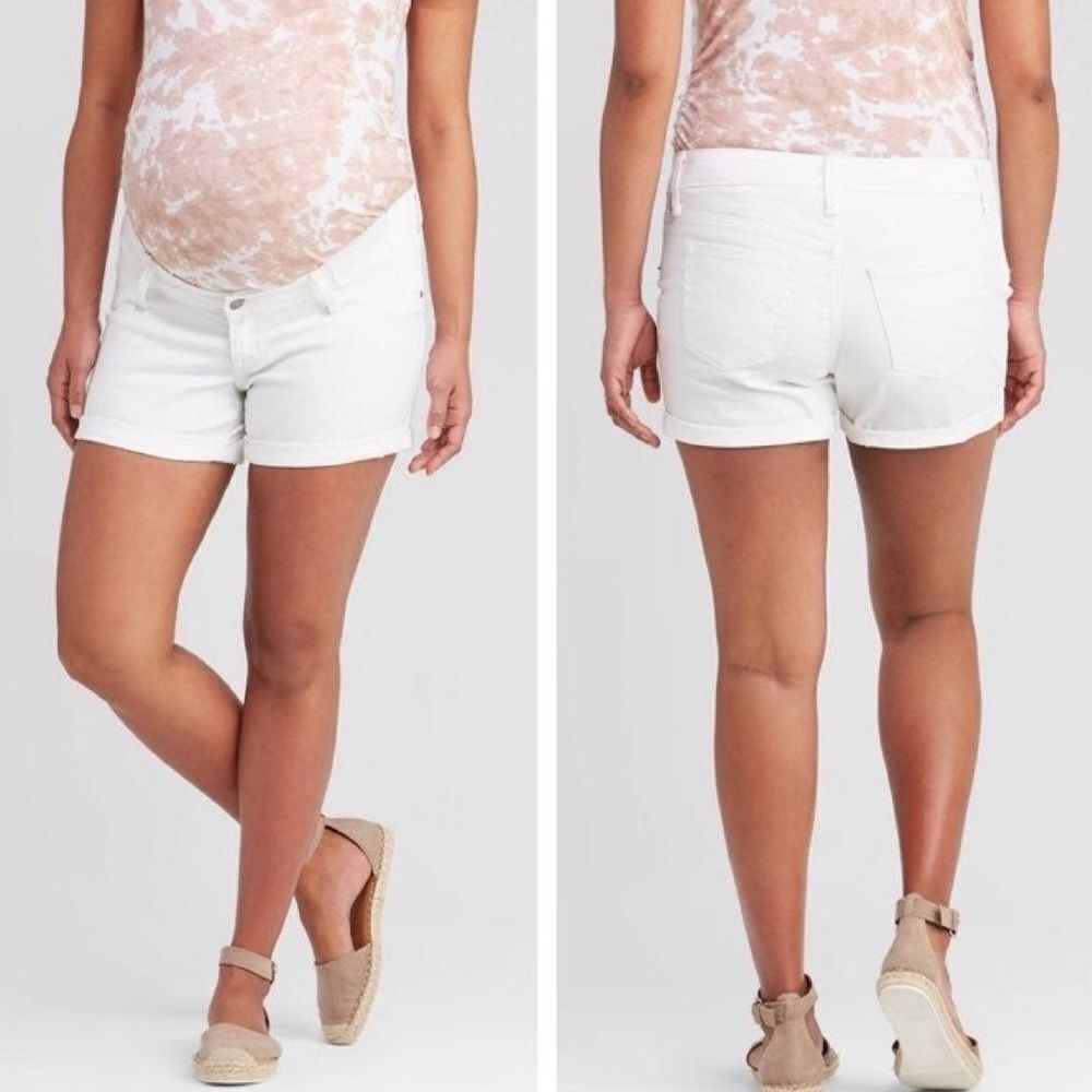 Ingrid & Isabel Under Belly White Midi Maternity Jean Shorts Size 12